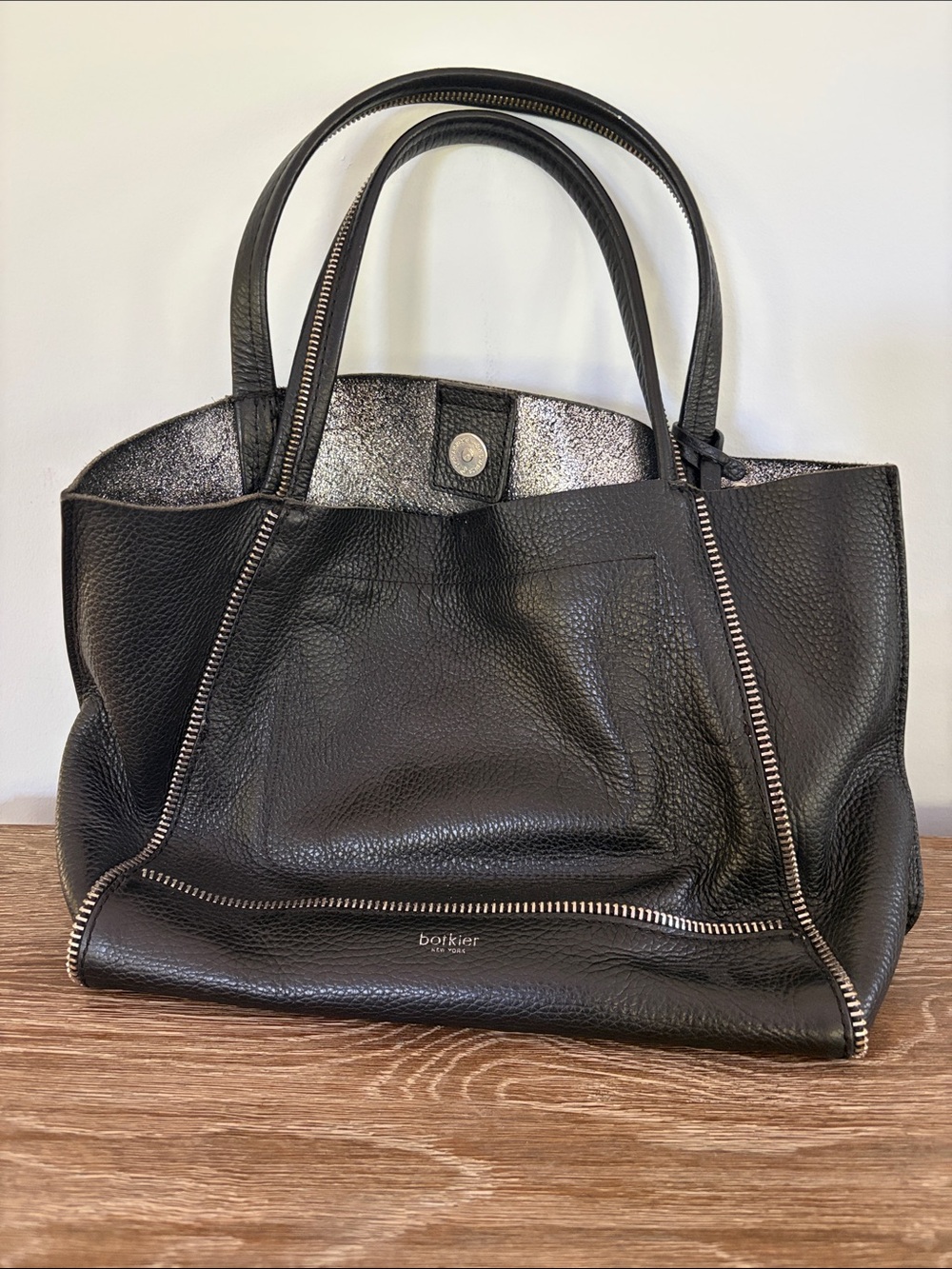 Botkier Black Pebbled Leather Zip-Trim Tote